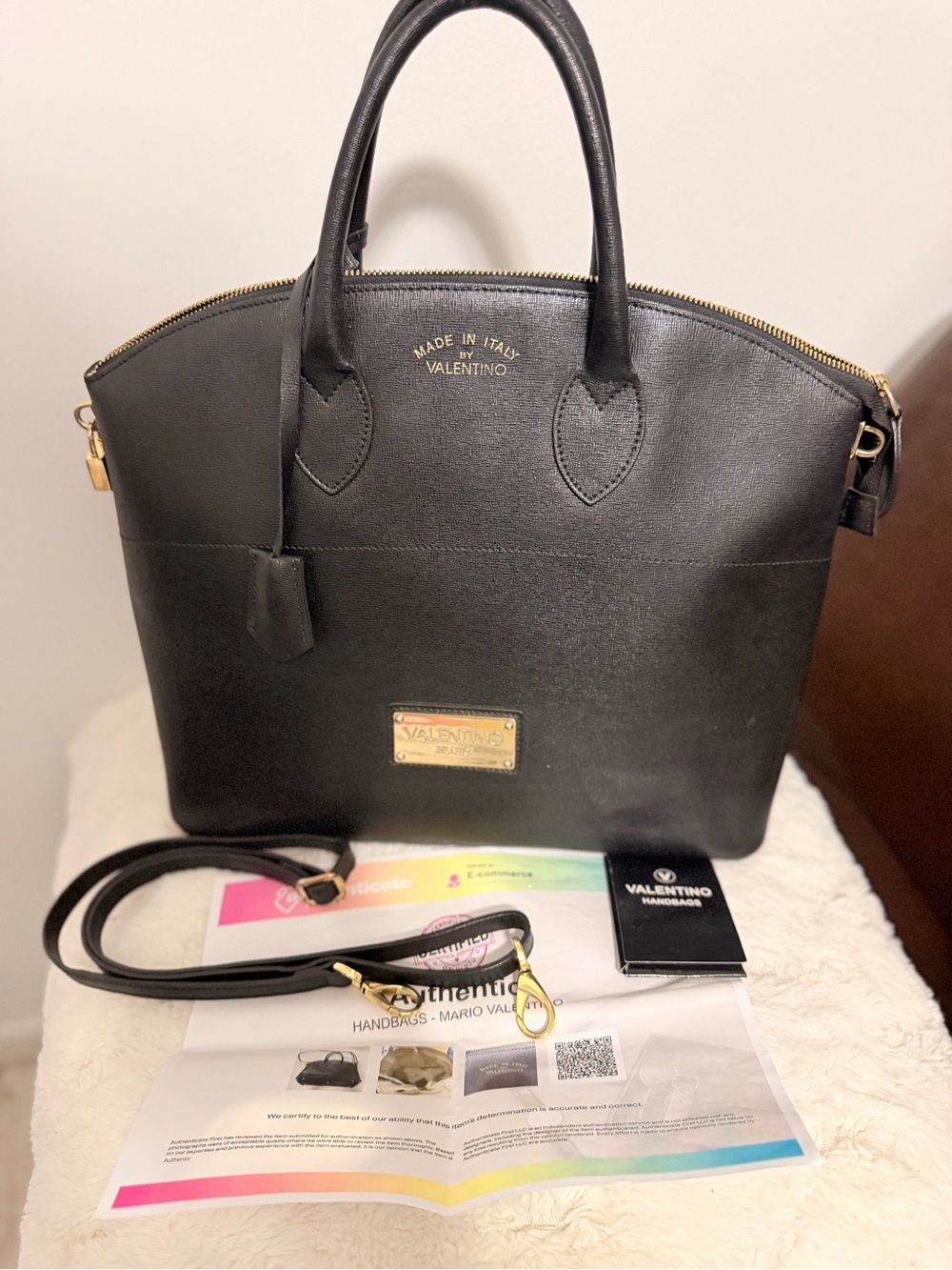 Valentino Black Leather Dome Tote with Gold Hardware - Picture 7 of 11